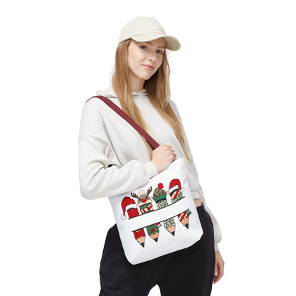 Festive Pencil Reindeer Tote Bag, Holiday Shopping Bag, Christmas Gift Tote, Teacher Appreciation, Winter Decor, Eco-Friendly Bag