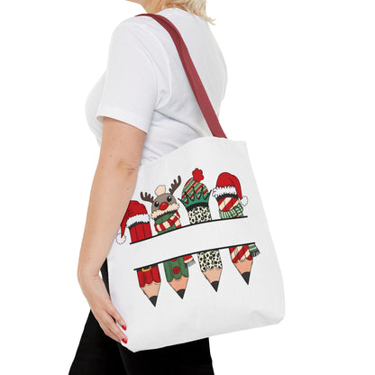 Festive Pencil Reindeer Tote Bag, Holiday Shopping Bag, Christmas Gift Tote, Teacher Appreciation, Winter Decor, Eco-Friendly Bag