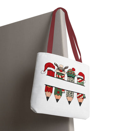 Festive Pencil Reindeer Tote Bag, Holiday Shopping Bag, Christmas Gift Tote, Teacher Appreciation, Winter Decor, Eco-Friendly Bag