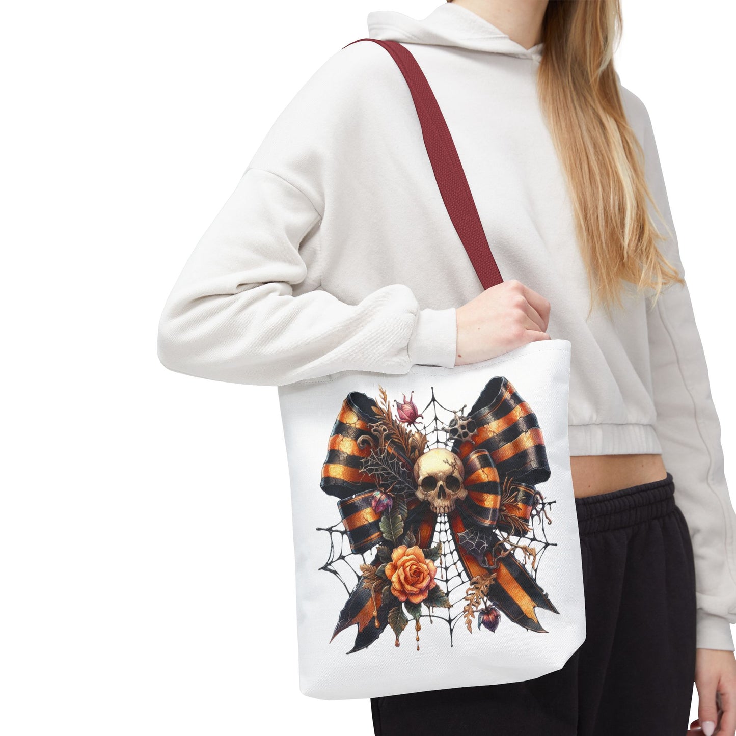 Halloween Skull & Ribbon Tote Bag