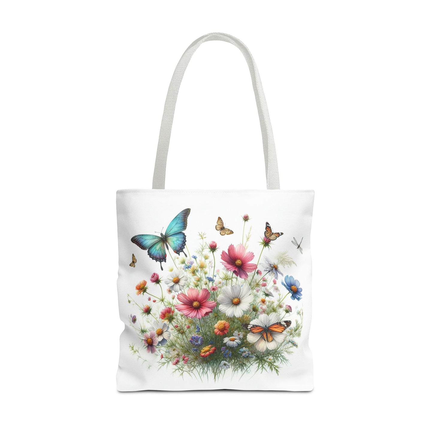 Vibrant Floral Tote Bag, Butterfly Print