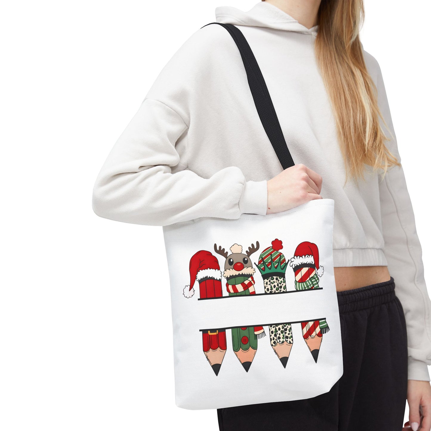 Festive Pencil Reindeer Tote Bag, Holiday Shopping Bag, Christmas Gift Tote, Teacher Appreciation, Winter Decor, Eco-Friendly Bag