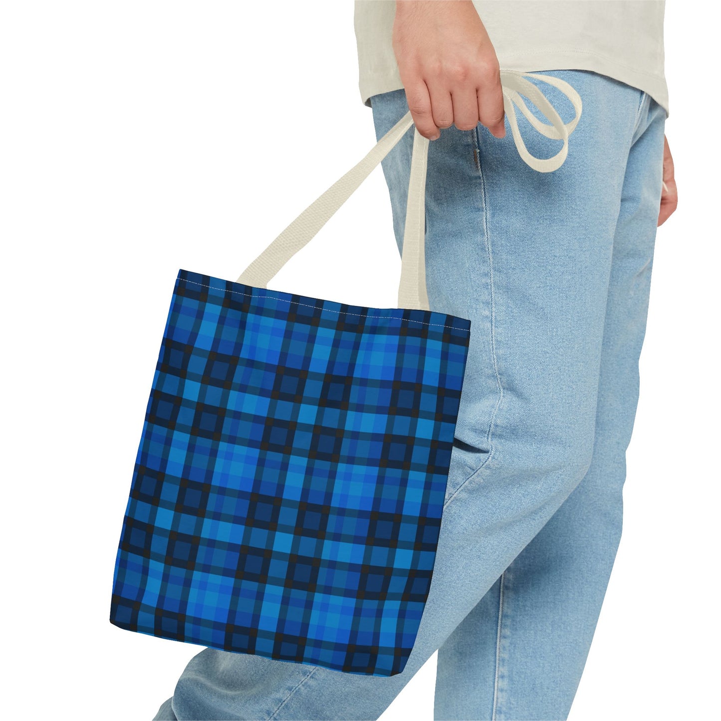Blue Plaid Tote Bag, Gift for Her or Him,