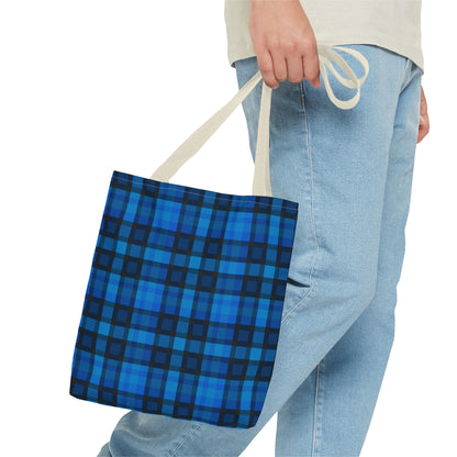 Blue Plaid Tote Bag, Gift for Her or Him,