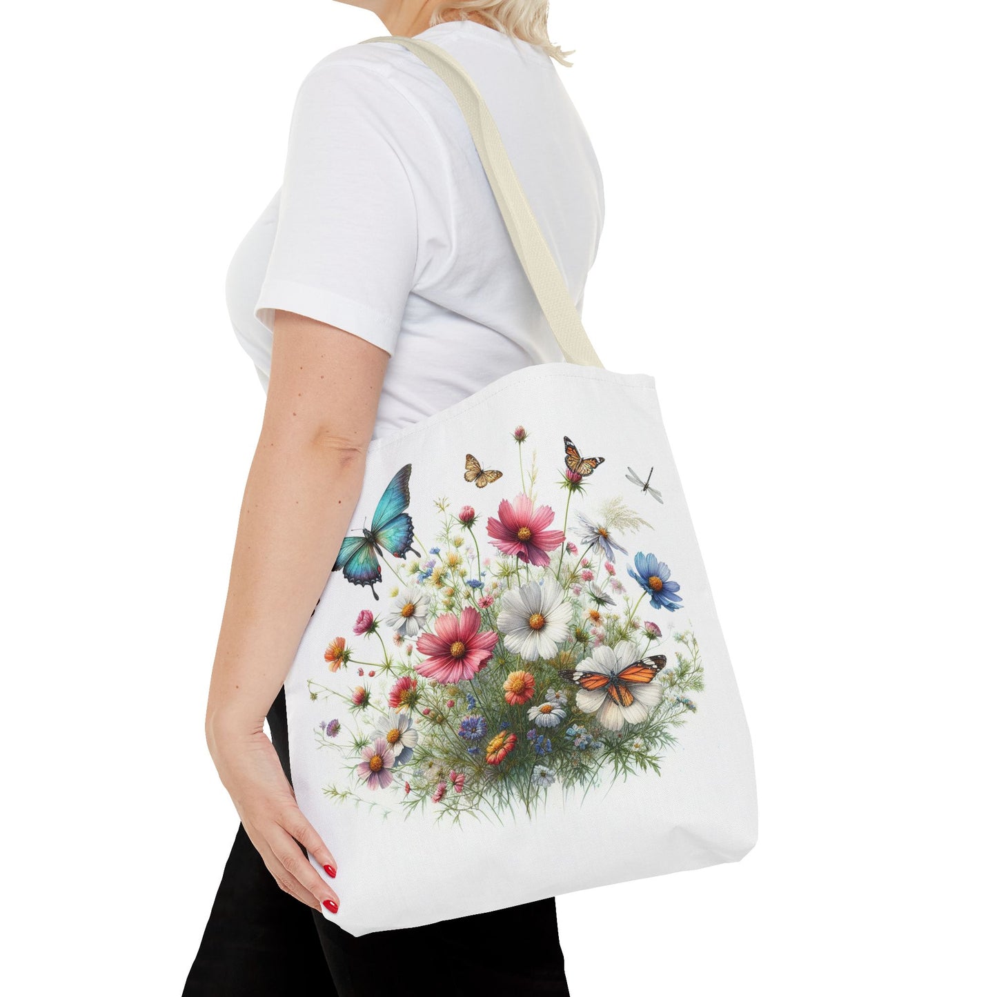 Vibrant Floral Tote Bag, Butterfly Print
