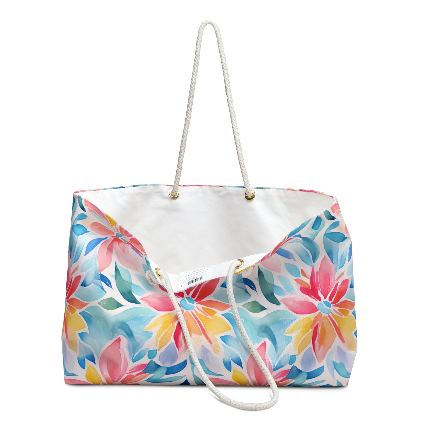 Floral Watercolor Weekender Bag – Colorful Tropical Flower Travel Tote