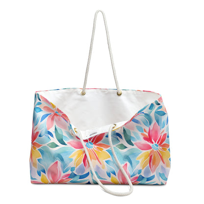 Floral Watercolor Weekender Bag – Colorful Tropical Flower Travel Tote