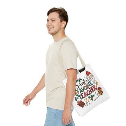 Santa's Favorite Teacher Tote Bag, Christmas Gift, Teacher Appreciation