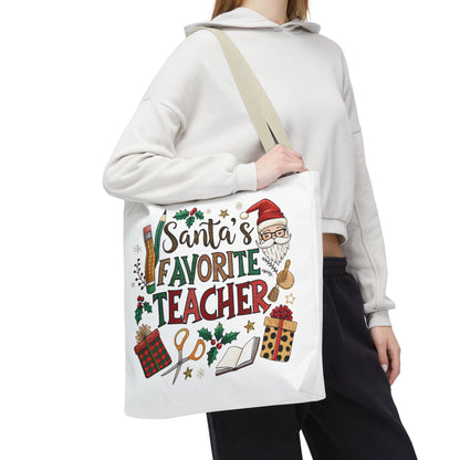 Santa's Favorite Teacher Tote Bag, Christmas Gift, Teacher Appreciation