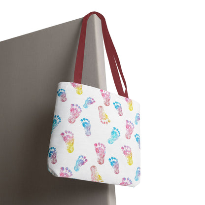 Colorful Baby Footprint Tote Bag,  Gift for New Moms