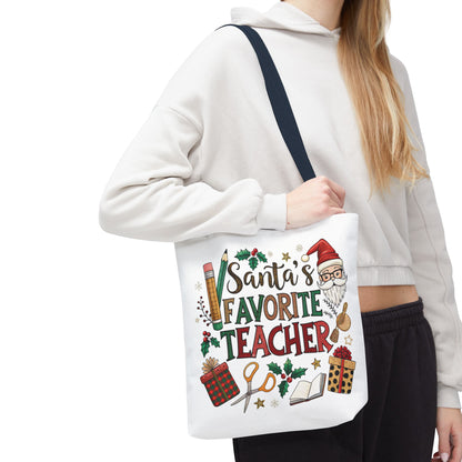 Santa's Favorite Teacher Tote Bag, Christmas Gift, Teacher Appreciation