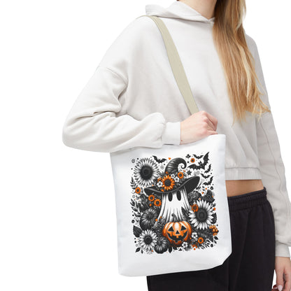 Whimsical Halloween Tote Bag, Pumpkin Ghost Design,