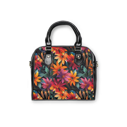 Vibrant Tropical Lily Print Shoulder Handbag