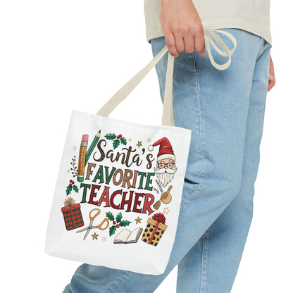 Santa's Favorite Teacher Tote Bag, Christmas Gift, Teacher Appreciation