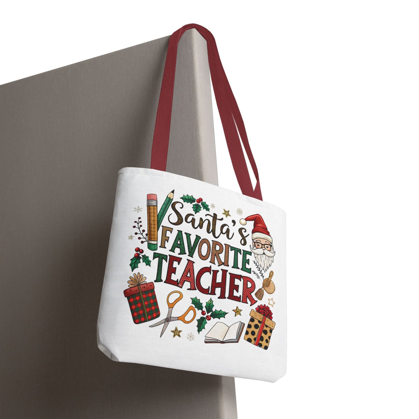 Santa's Favorite Teacher Tote Bag, Christmas Gift, Teacher Appreciation