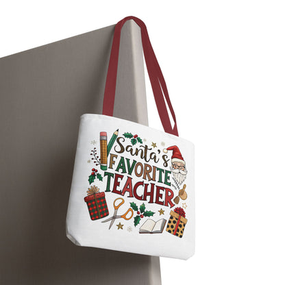 Santa's Favorite Teacher Tote Bag, Christmas Gift, Teacher Appreciation