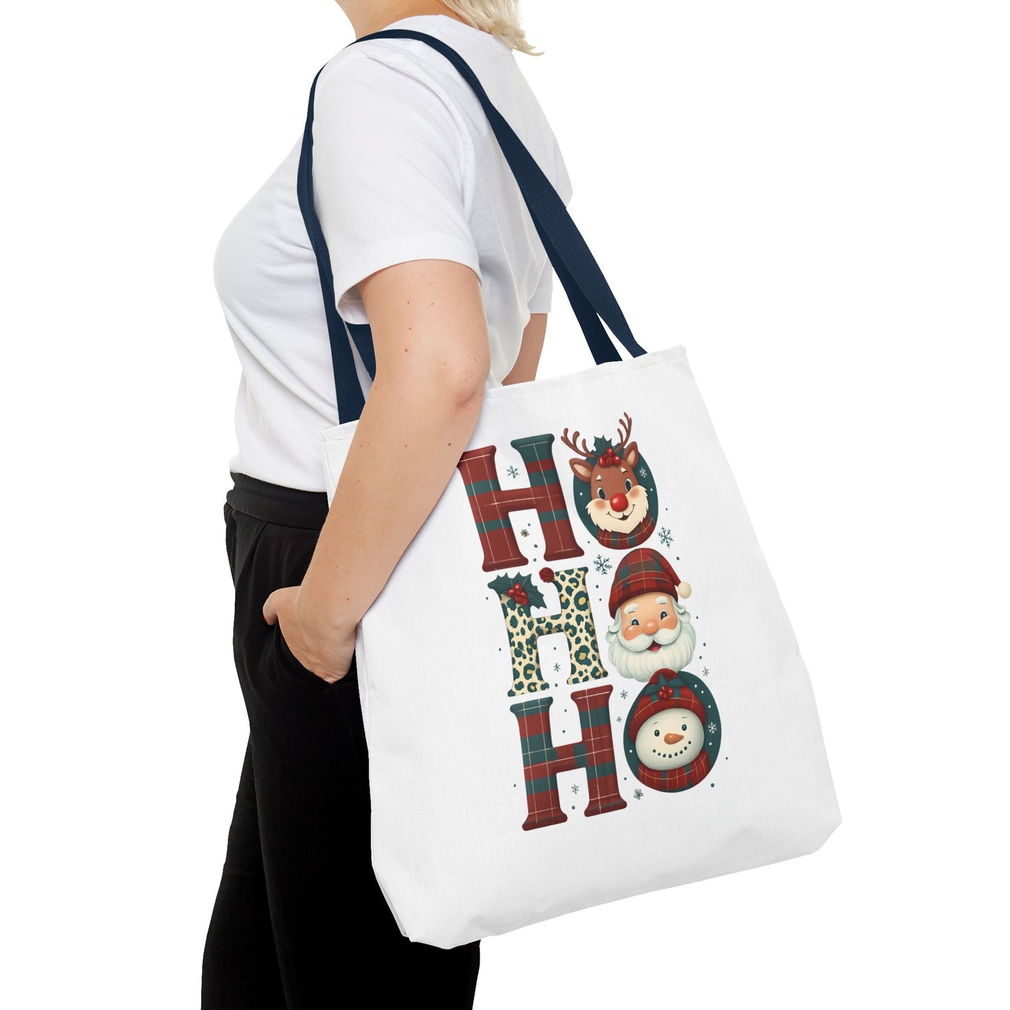 Cute Santa and Reindeer Design Festive Holiday Tote Bag
