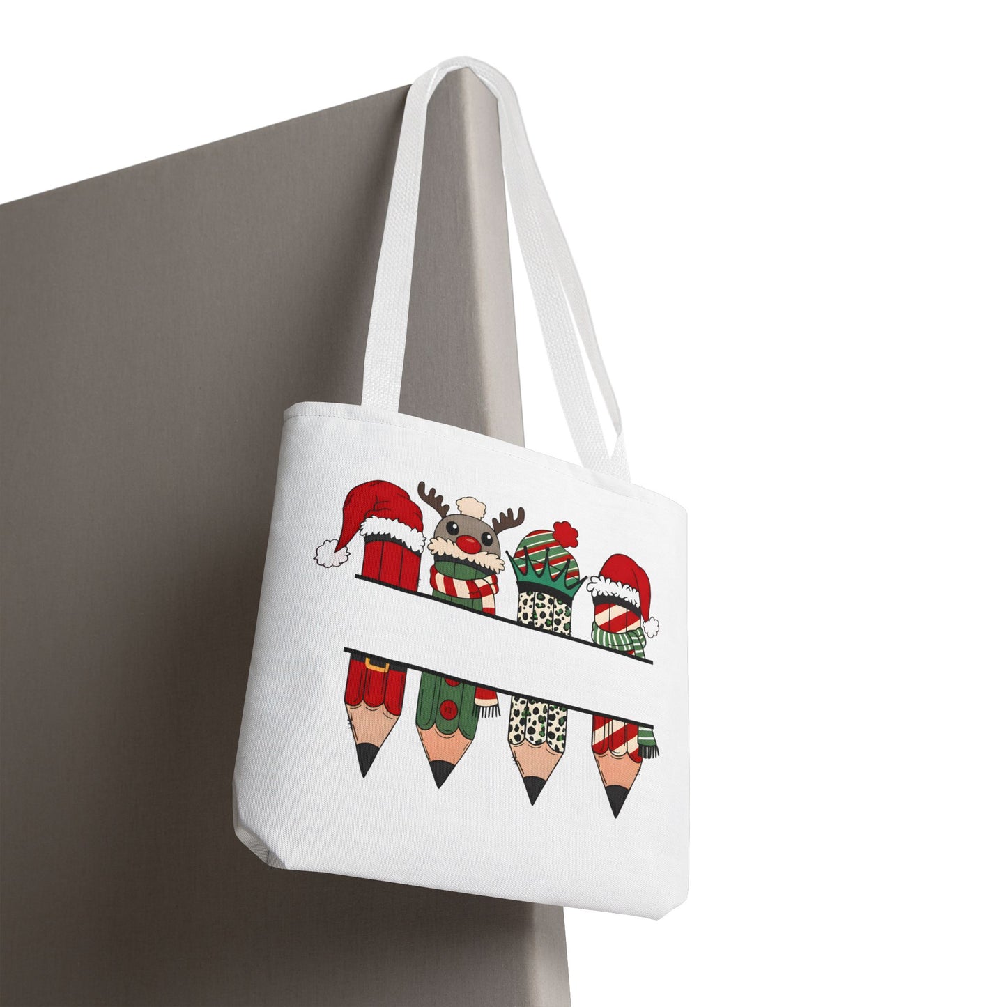 Festive Pencil Reindeer Tote Bag, Holiday Shopping Bag, Christmas Gift Tote, Teacher Appreciation, Winter Decor, Eco-Friendly Bag