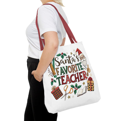 Santa's Favorite Teacher Tote Bag, Christmas Gift, Teacher Appreciation