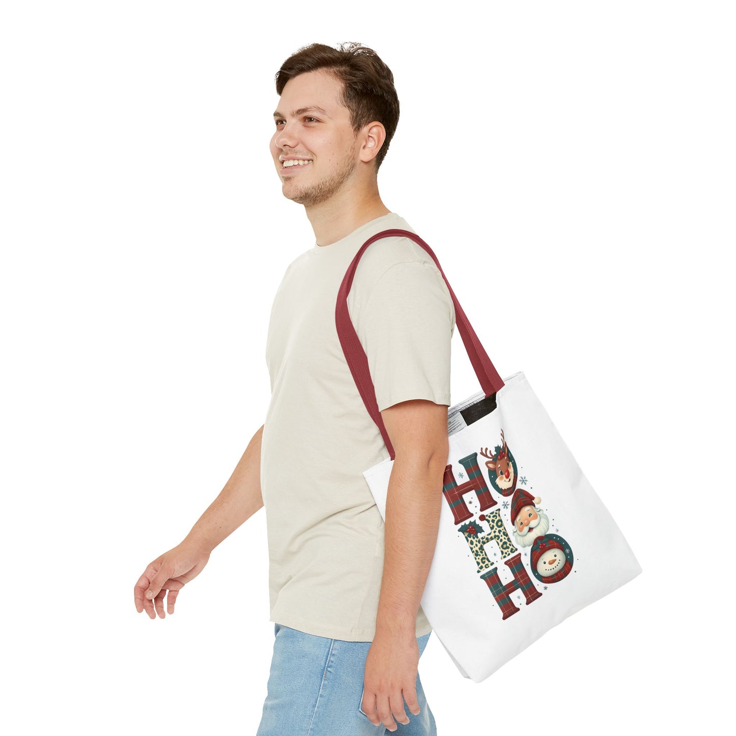 Cute Santa and Reindeer Design Festive Holiday Tote Bag