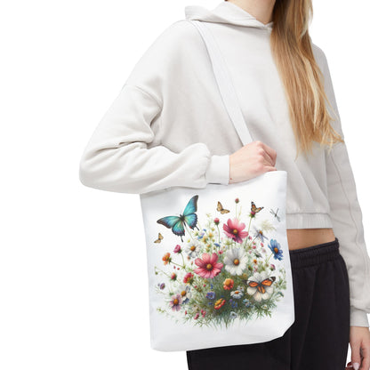 Vibrant Floral Tote Bag, Butterfly Print
