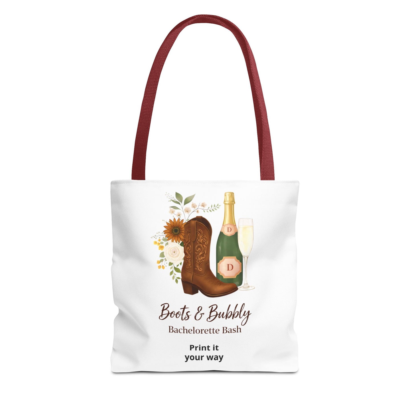 Bachelorette Boots & Bubbly Tote Bag — Champagne & Cowgirl Party Shopper