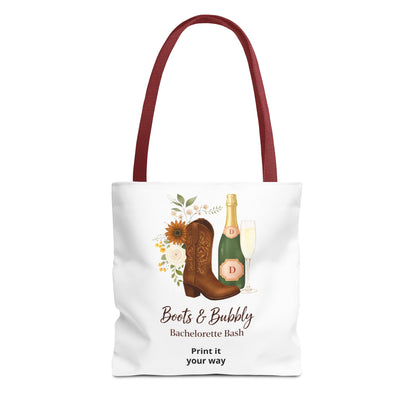 Bachelorette Boots & Bubbly Tote Bag — Champagne & Cowgirl Party Shopper