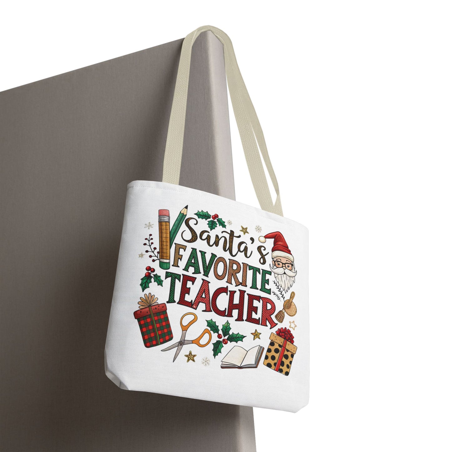 Santa's Favorite Teacher Tote Bag, Christmas Gift, Teacher Appreciation
