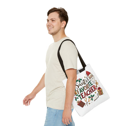 Santa's Favorite Teacher Tote Bag, Christmas Gift, Teacher Appreciation