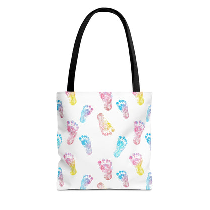 Colorful Baby Footprint Tote Bag,  Gift for New Moms