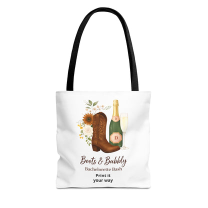 Bachelorette Boots & Bubbly Tote Bag — Champagne & Cowgirl Party Shopper
