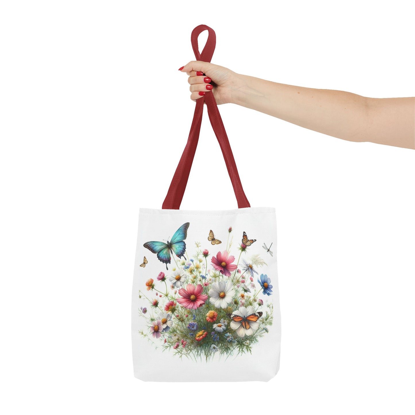 Vibrant Floral Tote Bag, Butterfly Print
