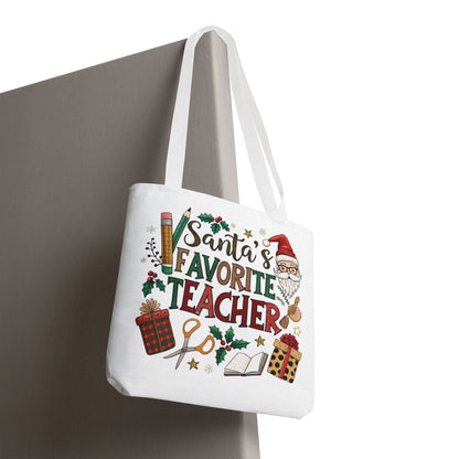 Santa's Favorite Teacher Tote Bag, Christmas Gift, Teacher Appreciation