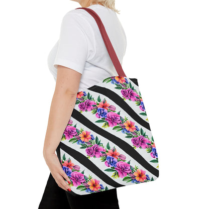 Floral Stripe Tote Bag,