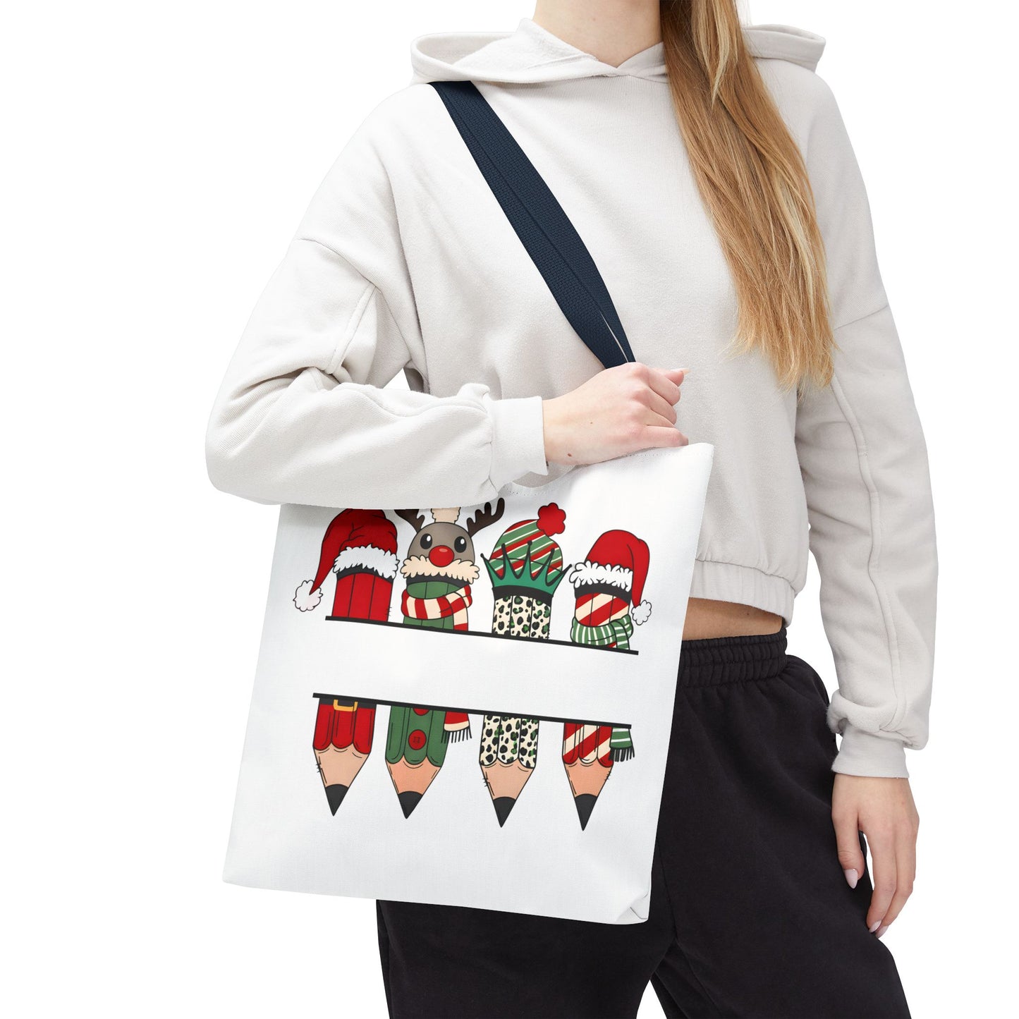 Festive Pencil Reindeer Tote Bag, Holiday Shopping Bag, Christmas Gift Tote, Teacher Appreciation, Winter Decor, Eco-Friendly Bag