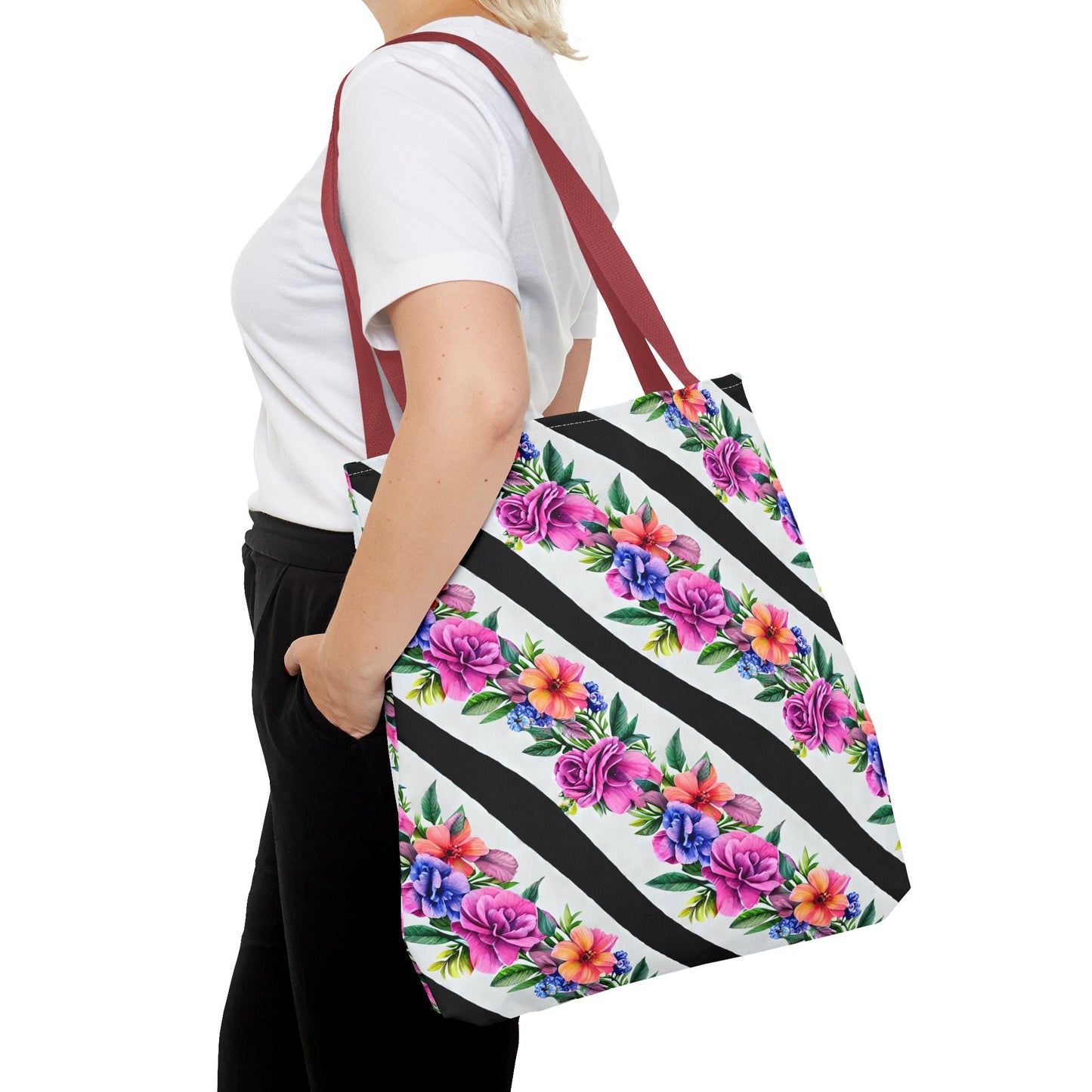 Floral Stripe Tote Bag,