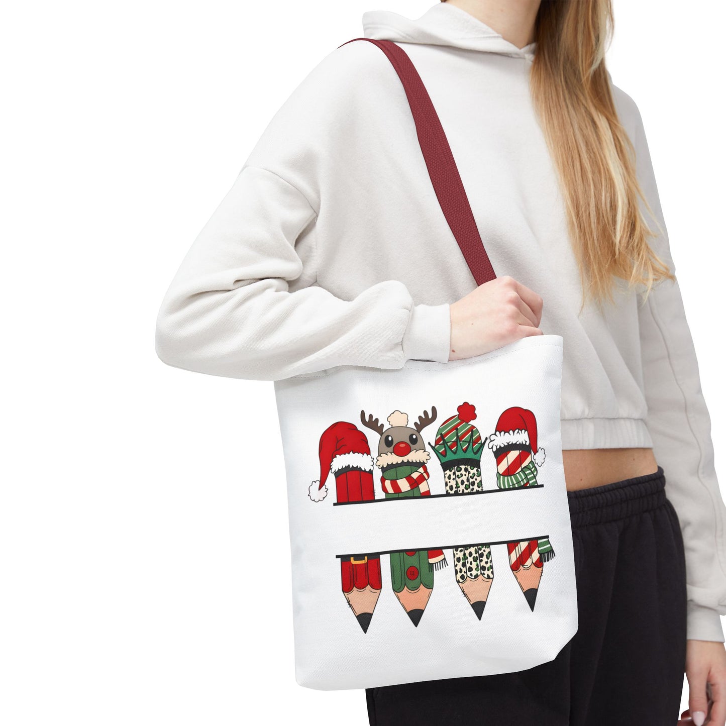 Festive Pencil Reindeer Tote Bag, Holiday Shopping Bag, Christmas Gift Tote, Teacher Appreciation, Winter Decor, Eco-Friendly Bag