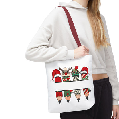 Festive Pencil Reindeer Tote Bag, Holiday Shopping Bag, Christmas Gift Tote, Teacher Appreciation, Winter Decor, Eco-Friendly Bag