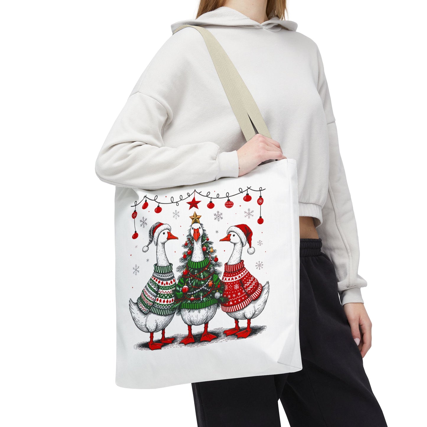 Festive Christmas Geese Tote Bag