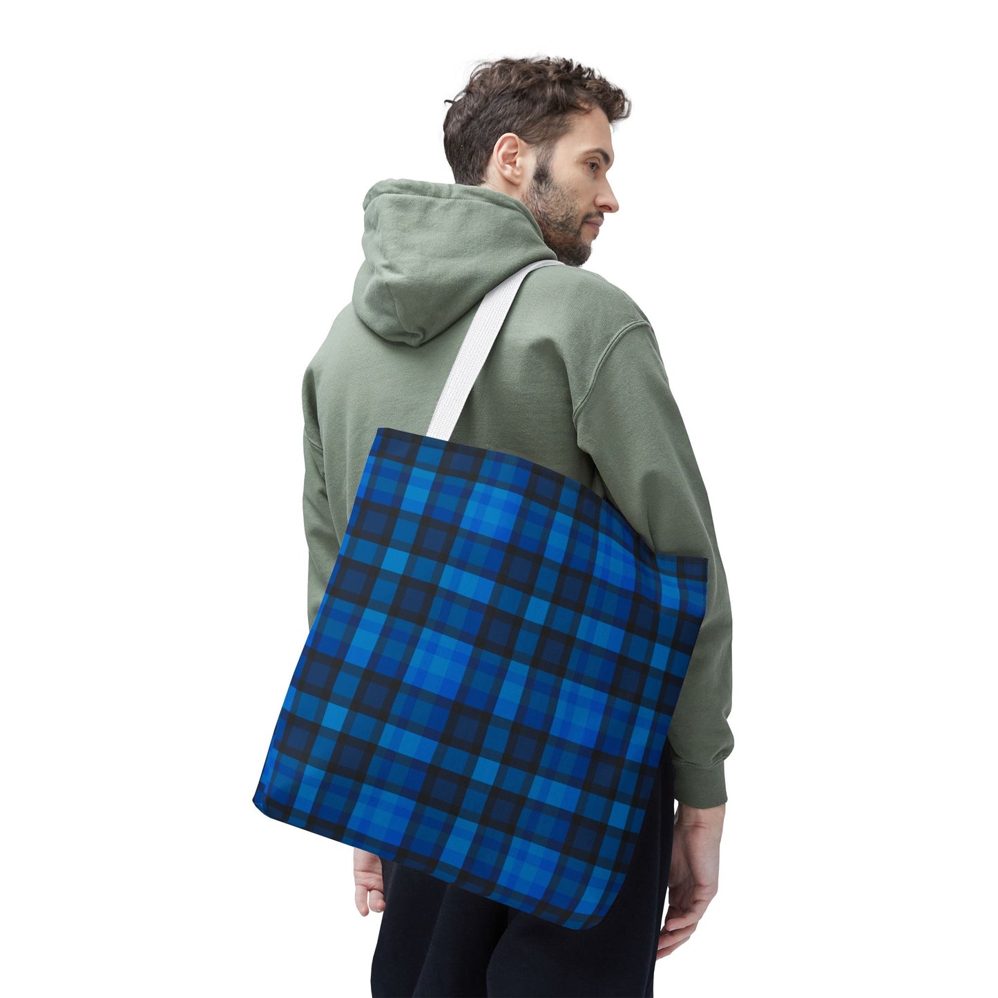 Blue Plaid Tote Bag, Gift for Her or Him,