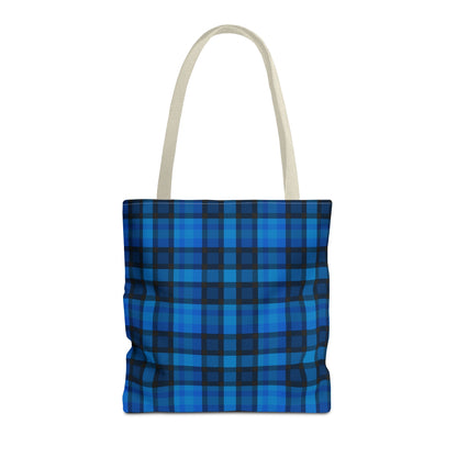 Blue Plaid Tote Bag, Gift for Her or Him,