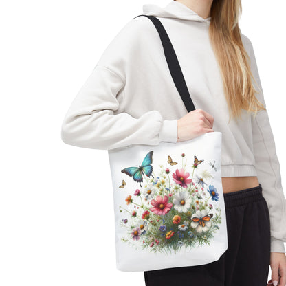 Vibrant Floral Tote Bag, Butterfly Print