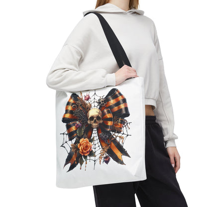 Halloween Skull & Ribbon Tote Bag