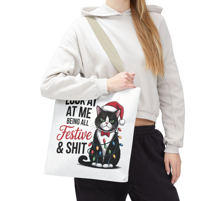 Funny Festive Cat Tote Bag