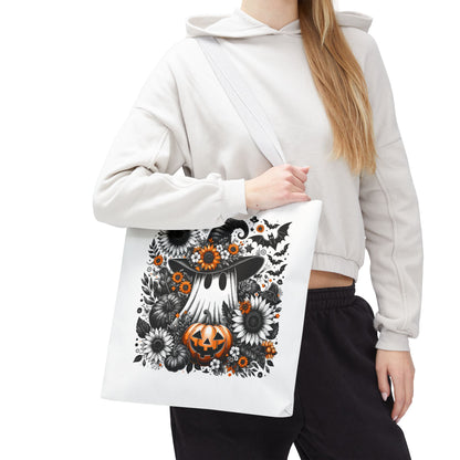 Whimsical Halloween Tote Bag, Pumpkin Ghost Design,