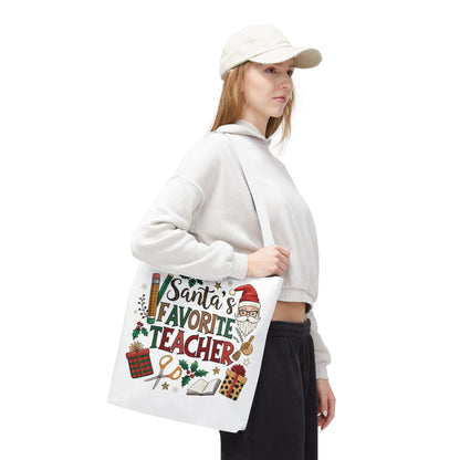 Santa's Favorite Teacher Tote Bag, Christmas Gift, Teacher Appreciation