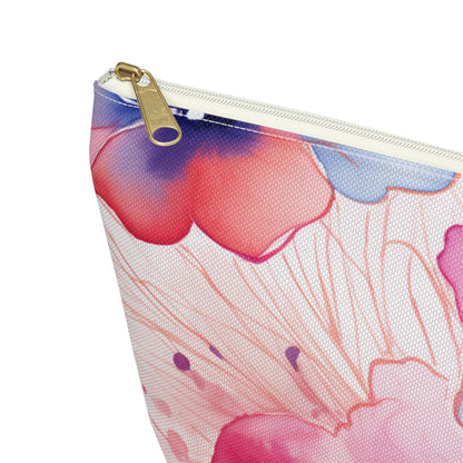 Floral Watercolor Accessory Pouch, Pink & Blue Cosmetic Bag