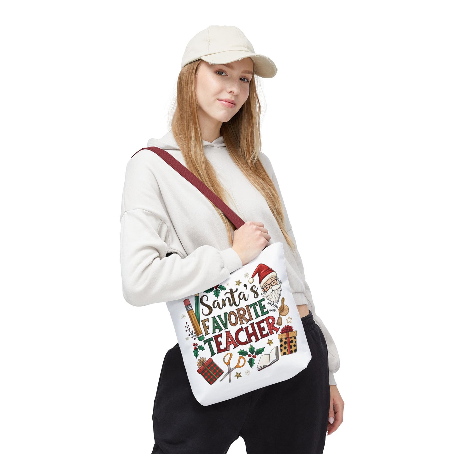 Santa's Favorite Teacher Tote Bag, Christmas Gift, Teacher Appreciation