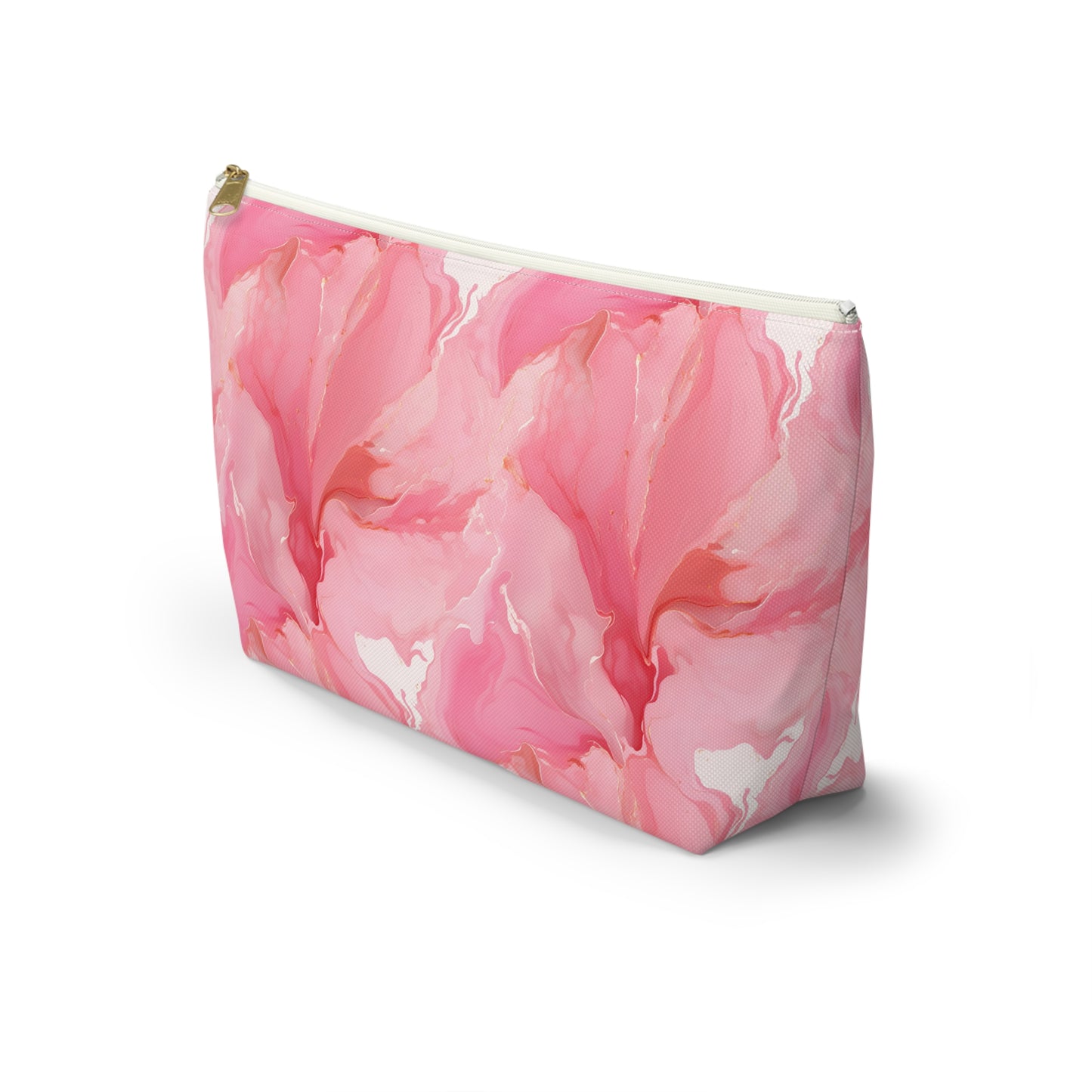 Pink Marble Cosmetic Pouch — Floral Swirl Accessory Bag