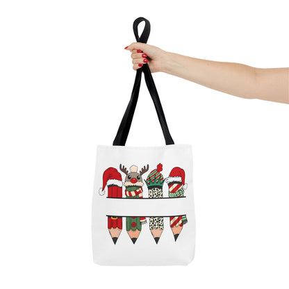 Festive Pencil Reindeer Tote Bag, Holiday Shopping Bag, Christmas Gift Tote, Teacher Appreciation, Winter Decor, Eco-Friendly Bag